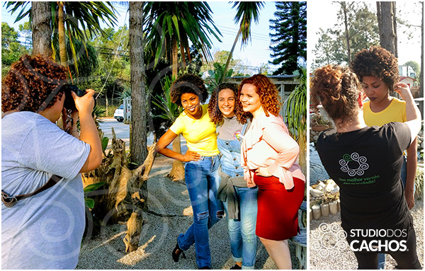equipe trabalhando no ensaio fotográfico das clientes encaracoladas